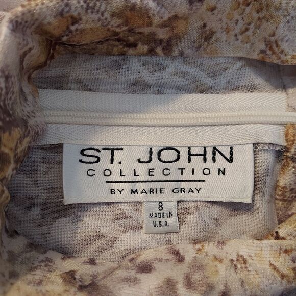 St John Collection Mock Neck Shirt Top Size 8 Long Sleeve Back Zip Mixed Print - Picture 8 of 13